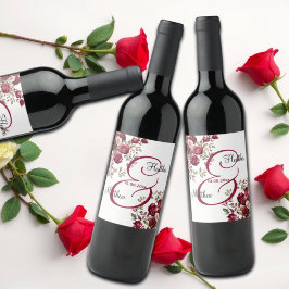 Bourgogne Floral Modern Script Wedding Wijn Etiket