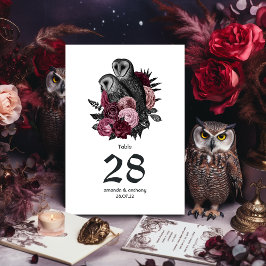 Bourgogne Floral Owls Gothic Wedding Kaart