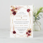 Bourgogne Floral pampas grass all in one Wedding Kaart (Staand voorkant)