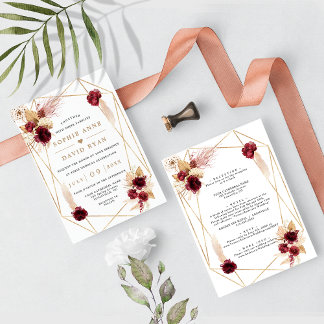 Bourgogne Floral pampas grass all in one Wedding Kaart