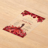 Bourgogne Floral Princess Gold Quinceanera Acryl Uitnodigingen (Laagn)