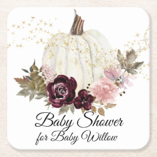 Bourgogne Floral Pumpkin Waterverf Baby shower Kartonnen Onderzetters
