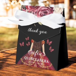 Bourgogne Floral Quinceañera Butterflies Bedankdoosjes