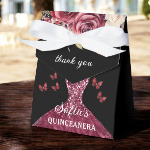 Bourgogne Floral Quinceañera Butterflies Bedankdoosjes