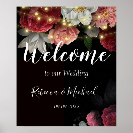 Bourgogne Floral Rustic-snaarlampen Poster (Voorkant)