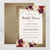 Bourgogne floral Sparkle Gold Vrijgezellenfeest Kaart (Voorkant / Achterkant)