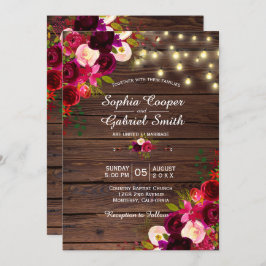 Bourgogne Floral | String Lights Hout bruiloft Kaart