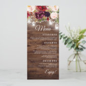 Bourgogne Floral String Lights Trouwdiner Menu (Staand voorkant)