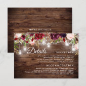 Bourgogne Floral String Lights Wedding Details Kaa Kaart (Voorkant / Achterkant)