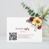 Bourgogne Floral Sunflower Autumn Herfst RSVP Kaartje (Staand voorkant)