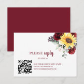 Bourgogne Floral Sunflower Autumn Herfst RSVP Kaartje (Voorkant / Achterkant)