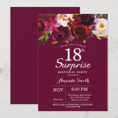 Bourgogne Floral Surprise 18e verjaardagsfeest Kaart (Voorkant / Achterkant)