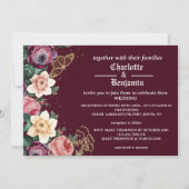  Bourgogne Floral Victoriaans Style Wedding Kaart (Voorkant)