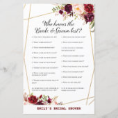 Bourgogne Floral Vrijgezellenfeest Game, bruiloft (Voorkant)