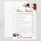 Bourgogne Floral Vrijgezellenfeest Game, bruiloft (Voorkant / Achterkant)