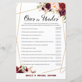 Bourgogne Floral Vrijgezellenfeest Game, bruiloft