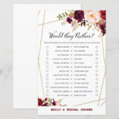 Bourgogne Floral Vrijgezellenfeest Game, bruiloft (Voorkant / Achterkant)