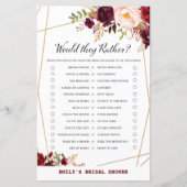 Bourgogne Floral Vrijgezellenfeest Game, bruiloft (Voorkant)