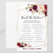 Bourgogne Floral Vrijgezellenfeest Game, bruiloft (Voorkant / Achterkant)