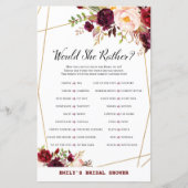 Bourgogne Floral Vrijgezellenfeest Game, bruiloft (Voorkant)