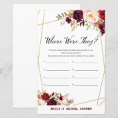 Bourgogne Floral Vrijgezellenfeest Game, bruiloft (Voorkant / Achterkant)