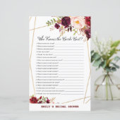 Bourgogne Floral Vrijgezellenfeest Game, bruiloft (Staand voorkant)