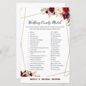 Bourgogne Floral Vrijgezellenfeest Game, bruiloft (Voorkant / Achterkant)