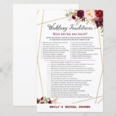 Bourgogne Floral Vrijgezellenfeest Game, bruiloft (Voorkant / Achterkant)