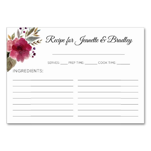 Bourgogne Floral Vrijgezellenfeest Recept Kaarten (Voorkant)