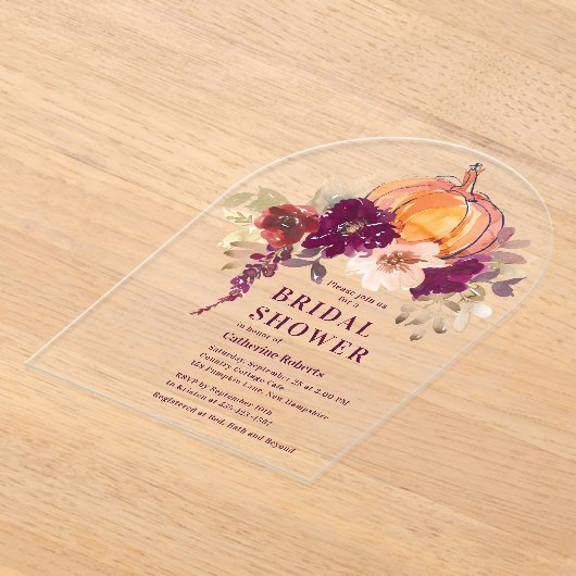 Bourgogne Floral Waterverf Pompoen Vrijgezellenfee Acryl Uitnodigingen (Laagn)