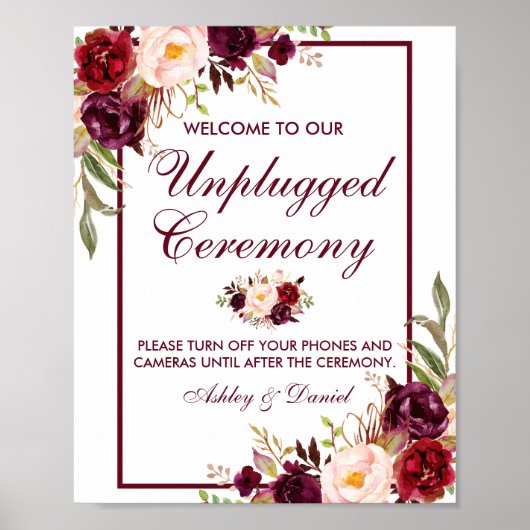 Bourgogne Floral Wedding Ceremony zonder stopconta Poster (Voorkant)