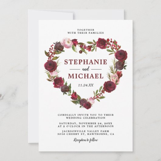  Bourgogne Floral Wedding Kaart (Voorkant)