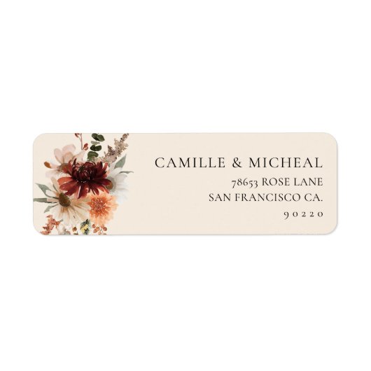 Bourgogne Floral Wedding Retouradres Etiket (Voorkant)