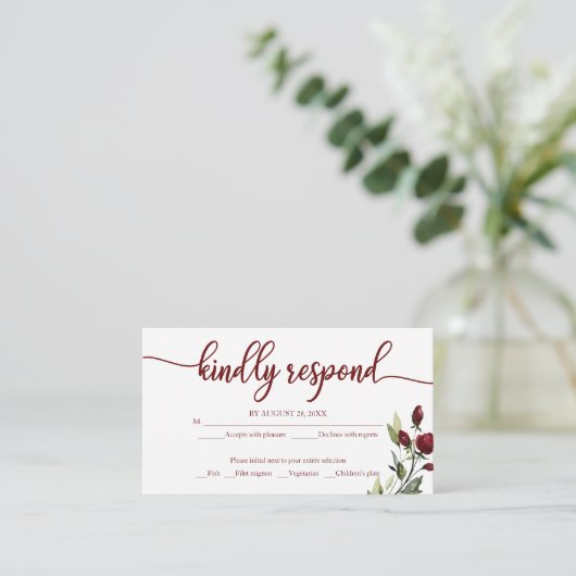 Bourgogne Floral Wedding RSVP Rustic Cream Informatiekaartje (Staand voorkant)