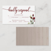 Bourgogne Floral Wedding RSVP Rustic Cream Informatiekaartje (Voorkant / Achterkant)