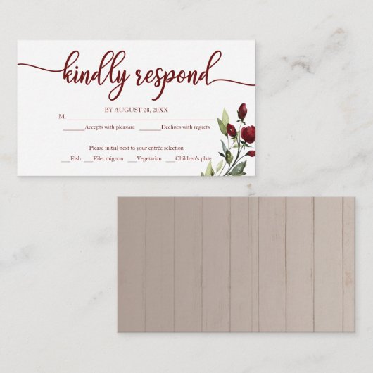 Bourgogne Floral Wedding RSVP Rustic Cream Informatiekaartje (Voorkant / Achterkant)
