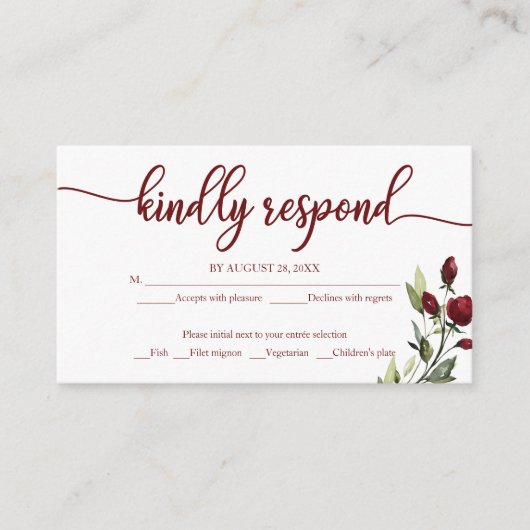 Bourgogne Floral Wedding RSVP Rustic Cream Informatiekaartje (Voorkant)