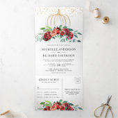 Bourgogne Floral White Pumpkin herfst bruiloft Drieluik Uitnodiging (Binnen)