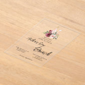 Bourgogne Floral Wine Moederdag Brunch Acryl Uitnodigingen (Laagn)