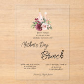 Bourgogne Floral Wine Moederdag Brunch Acryl Uitnodigingen (Voorkant)
