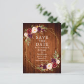 Bourgogne Floral Wood Geo Lijst Save the Date Briefkaart (Staand voorkant)