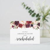 Bourgogne Florals Wedding Elopement hercheduled Briefkaart (Staand voorkant)