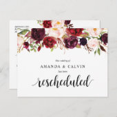 Bourgogne Florals Wedding Elopement hercheduled Briefkaart (Voorkant / Achterkant)