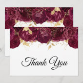 Bourgogne Flowers Gold Foil Glam 60th Birthday Bedankkaart (Voorkant / Achterkant)
