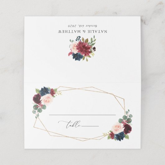 Bourgogne Flowers, marinevloeren, Florale bruiloft Plaatskaartje (Buitenkant ongevouwen)