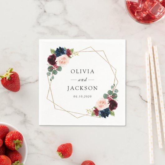 Bourgogne Flowers, marinevloeren, Florale bruiloft Servet (Insitu)