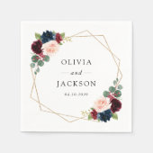 Bourgogne Flowers, marinevloeren, Florale bruiloft Servet (Voorkant)