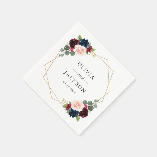 Bourgogne Flowers, marinevloeren, Florale bruiloft Servet (Hoek)