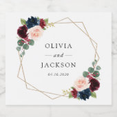 Bourgogne Flowers, marinevloeren, Florale bruiloft Sparkling Wijnetiket (Enkel label)