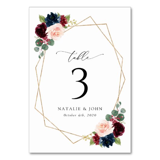 Bourgogne Flowers, Navy Flowers, tabelnummers Kaart (Voorkant)